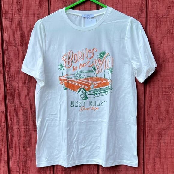 NWT Polagram Ivory ‘Born‎ To Be Wild’ Graphic Tee Medium - Picture 2 of 5